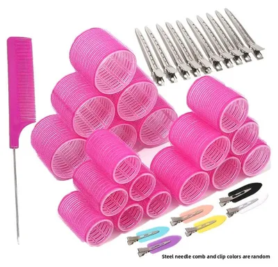 Productafbeelding van Haarroller set, 33-delig, hittevrij stylinggereedschap voor krullen, roze set - 35 stuks