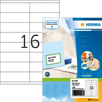Produktbild von Etiketten Premium A4, weiß 105x35 mm Papier matt 1600 St.