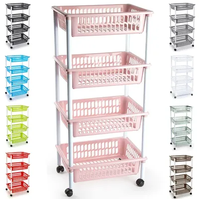 4-stufiger Rollwagen aus Kunststoff, rosa, 40x30x85 cm