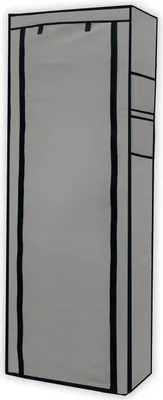 A tall, narrow fabric wardrobe with a zipper closure.