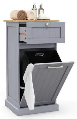 Produktbild von FANTASK freistehend Wäscheschrank, Badezimmerschrank mit Wäschekorb & Schublade,
