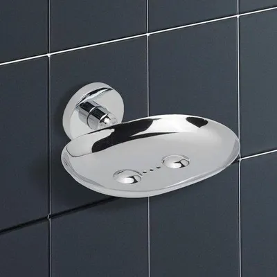 Productafbeelding van Zelfklevende zeephouder - Zeephouder voor aan de muur - Badkamer, douche - Geen boren nodig - 13 cm rond - Metaal