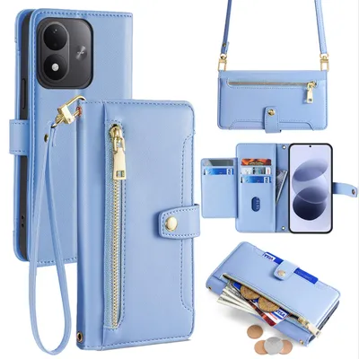 Produktbild von Handykette für Xiaomi Redmi Note 17 Hülle mit Geldbörse 5 Kartenfächern Hellblau