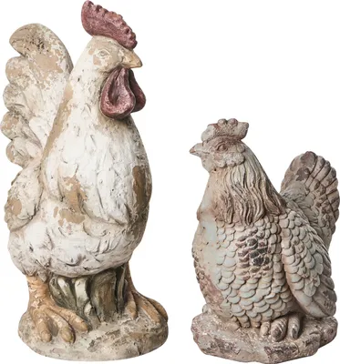 Zdjęcie produktu dla BELIANI Zestaw 2 figurek beżowy płyta MgO statuetka ogrodowa kura ozdoba akcent dekoracyjny do ogrodu na taras