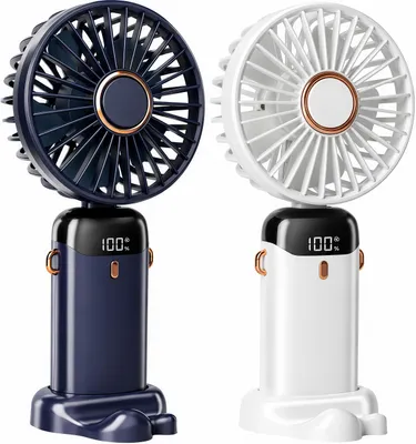 Produktbild von 2er Mini Handventilator,USB-Handyhalter-Lüfter Tragbarer,5 Geschwindigkeitsstufen,3200mAh Akku,90° Faltbarer,LED-Display,12H-laufzeiten,Leise