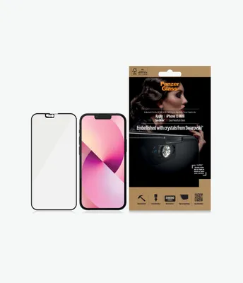 Immagine prodotto di Panzerglass E2E Vetro Antibatterico Microfrattura Con Copertura Della Fotocamera In Cristallo Swarovsky Per Iphone 13 Mini - Con Cornice Nera