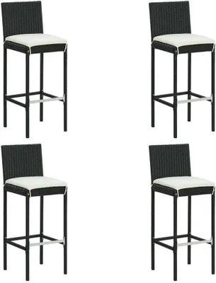 Produktbild von Garten-Barhocker mit Kissen 4 Stk. Schwarz Poly Rattan