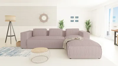 Produktbild von S-STYLE MÖBEL - Modernes Ecksofa Bello aus Puderrosa Cord mit Ottomane rechts und weichem Sitz, B/T/H: 262 cm / 176 cm / 64 cm