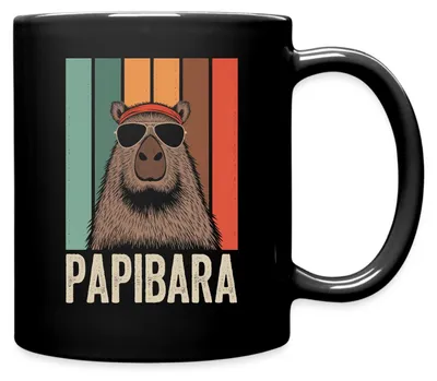 Produktbild von Spreadshirt Papibara Retro Capybara Papa Tasse Einfarbig, One size, Schwarz