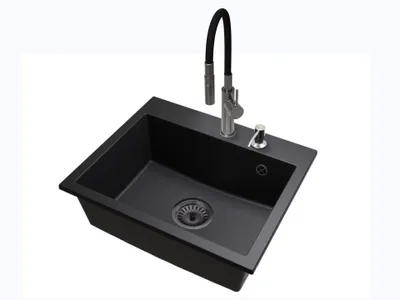 Produktbild von Granit Küchenspüle EXCLUSIVE 55 Set mit Armatur, Seifenspender und Siphon Schwarz