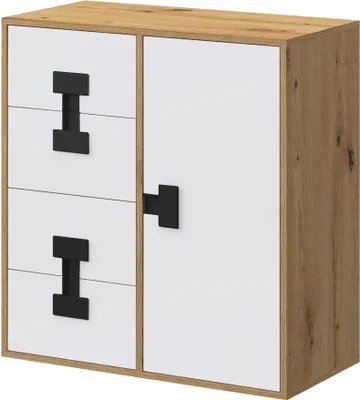 Produktbild von MIRJAN24 Kommode Index 07, Standschrank für Jugendzimmer, Schubladenkommode, Kinderzimmer (Farbe: Eiche / Weiß + Schwarz)