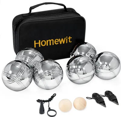 Produktbild von 6 Boule Set mit 2 Zielholzkugeln, 2 Entfernungsmesser, 1 Boule-Kugelmagnet und Tragetasche, 2 Verschiedenen Oberflächenstrukturen,Outdoor Boccia Spiel