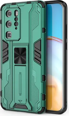 Produktbild von Huawei P40 Pro Hülle, Dual Layer PC TPU Bumper Stoßfest Ständer Schutzhülle für Huawei P40 Pro Grün