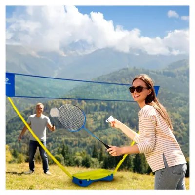 Produktbild von 2-in-1 Badminton Set mit Netz, 2 Schlägern und Federbällen für 2 Spieler, leicht und stabil