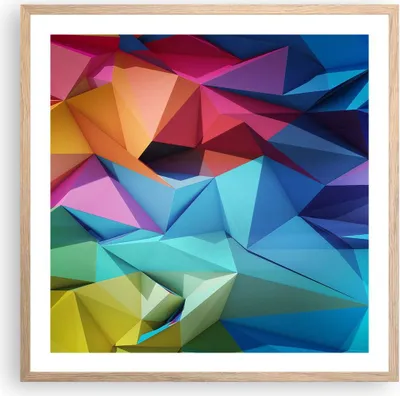 Produktbild von Gerahmtes Poster - Rahmen in heller Eiche - Formen futuristisch geometrisch - 60x60 cm - Wand Bild - Wanddeko - Wandbilder - Wandposter - Bilderrahmen - Bilder - Kunstdruck - P2NAC60x60-3027