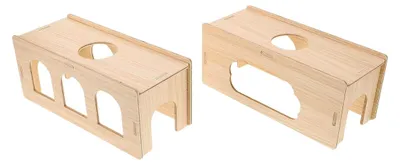 Produktbild von 2 Stück Holz Hamstertunnel mit Versteck und Erkundungsplattform für Zwerghamster, Meerschweinchen und Kaninchen