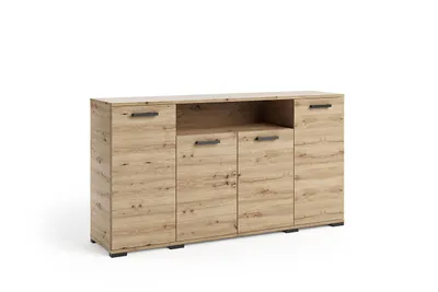 Produktbild von Kommode FINO III mit 4 Türen und Regal, Großes Sideboard mit Stauraum, Modernes  Wohnzimmerschrank für Wohnzimmer und Esszimmer, Braun, Eiche Artisan