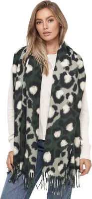 Produktbild von Glamexx24 Damen XXL Schal Kuscheliger warmer Leoparden Muster 3 farbiger Fransen Poncho Schal Oversized Deckenschal Grau-Schwarz-Weiß