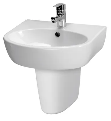 Zdjęcie produktu dla Ceramiczna Umywalka Wisząca Parva 50 cm, Biała, Zaokrąglona z Centralnym Otworem na Armaturę i Otworem Przelewowym