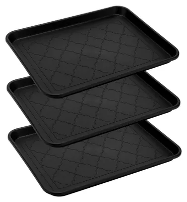 Produktbild von 3 Stück Schuhabtropfschalen, PP-Kunststoff Schuhablage 42x32x3 cm, wasserdichte Schuhmatte mit Erhöhtem Rand, Schuhwanne für Innen und Außen, Schwarz