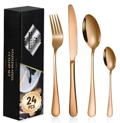Besteckset 24-teilig, Edelstahl, spiegelpoliert, spülmaschinengeeignet