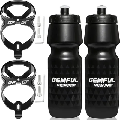 Produktbild von Fahrradtrinkflaschen Set mit Halter 750 ml 2 Stück Schwarz