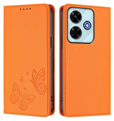 Produktbild von Lederhülle für Xiaomi Redmi 13 4G, Schmetterling Prägung Leder Brieftasche Schutzhülle mit Ständer Orange