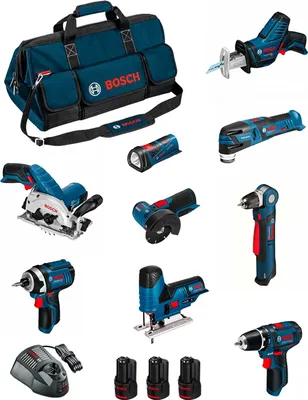 Image de BOSCH Kit BMKB9-28BD3 (GSR12V-15+GDR12V-105+GKS12V-26+GWS12V-76+GST12V-70+GOP12V-28+GSA12V-14+GWB12V-10+GLI12V-80+3x2,0Ah...)