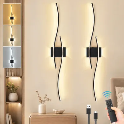 Produktbild von Akku Wandleuchte Innen 100cm 2er Set, Kabellos Wandlampe Schwarz mit Fernbedienung & Schalter 10000mAh Dual-Seitenlicht Flur Treppenhaus Schlafzimmer