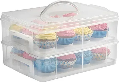 Produktbild von Stapelbare Muffinbox rechteckig aus Kunststoff, Muffin/Cupcake Transportbox, Muffin Box geeignet für 24 Muffins/Cupcakes max. Ø5,4 cm