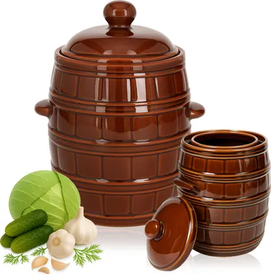 Zdjęcie produktu dla SuperButelki - Beczka kamionkowa 8L hermetyczna Garnek z kołnierzem kamionka z pokrywką, do kiszenia ogórków, na kapustę, fermentacyjny
