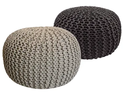 Produktbild von Strickhocker 2er Set Pouf Sitzpouf Sitzpuff Pouf Bodenkissen Ø 55cm beige/grau