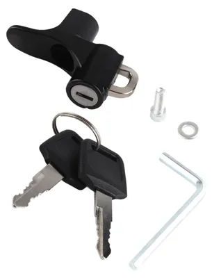 Obrázek produktu pro Zámek na motocyklovou helmu s 2 klíči, otvory pro šrouby 6 mm, hliníková slitina proti krádeži pro motocykly a skútry