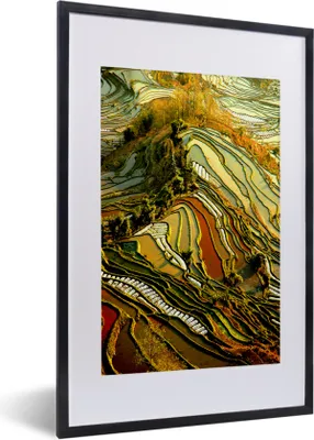 Produktbild von MuchoWow® MuchoWow® Gerahmtes Poster Schöne Farbpalette von Reisfeldern in China 40x60 cm - Poster mit zchwarzem Bilderrahmen - Poster in Rahmen