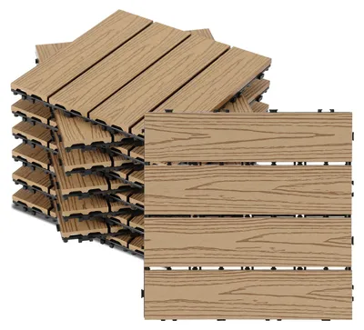 Immagine prodotto di Piastrelle per terrazze Izrielar WPC 9 m², 30 x 30 cm 99 pezzi, doghe per terrazze con 4 listelli in effetto legno goffrato, per pavimentazione di giardini e balconi con drenaggio e sistema a incastro, teak