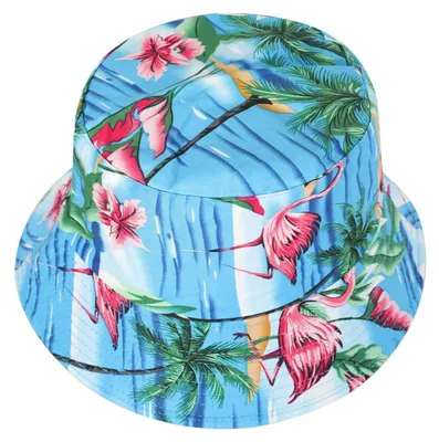 Immagine prodotto di Cappello da pesca Damen, cappello estivo, cappello da frutta, cappello da sole, cappello da pescatore, taglia unica, motivo: fenicotteri e palme, doppio strato, circonferenza: 54,5-59 cm, 100% poliestere