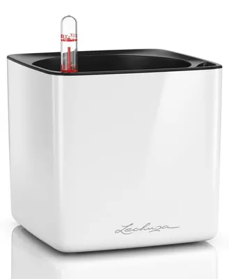 Produktbild von LECHUZA-Tischgefäß CUBE Premium 14 Weiß Highgloss | Pflanzgefäß mit Bewässerung, Pflanzeinsatz | Hochglanz-Oberfläche | 14 x 14 x 13,5 cm | 13510