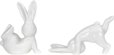 Produktbild von 2er Set Deko Hasen H10cm Weiß Porzellan Figur Ostern Deko Aufsteller Tischdeko