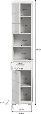 Produktbild von Badezimmer Hochschrank, 37 cm breit, in weiß mit weiß Hochglanz - SIROCO-158