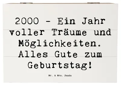 Produktbild von Mr. & Mrs. Panda Schatulle Spruch 2000 Geburtstagsträume 22 x 15 cm - Weiß - Geschenk, schmuckbox, Holztruhe, besondere Geschenke, fotobox, Aufbewahrungstruhe, Alter