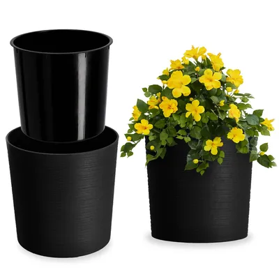 Obrázek produktu pro KADAX květináč 19cm obal na květináč s vložkou stojan na květiny plast černý