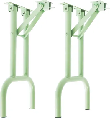 Two pastel green metal table legs are shown against a white background.