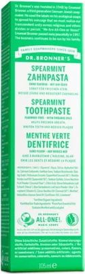 Imagen del producto de Pasta dental blanqueadora Dr. Bronner's ALL-ONE, 140 g, para adultos/niños, ingredientes: glicerina orgánica*, jugo de hoja de Aloe Barbadensis orgánico, sílice hidratada, carbonato de calcio,...