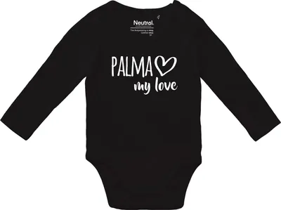 Produktbild von Huuraa Baby Body Palma my love 68 Black  Baumwolle Fairtrade Langarmbody Geschenkidee
