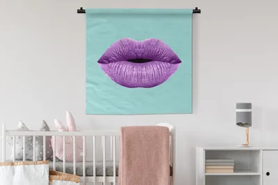Produktbild von MuchoWow® Wandteppich Wandbehang Lippen - Pastell - Lila 90x90 cm Tapisserie Dekoration Wandtuch - Wandaufhänger