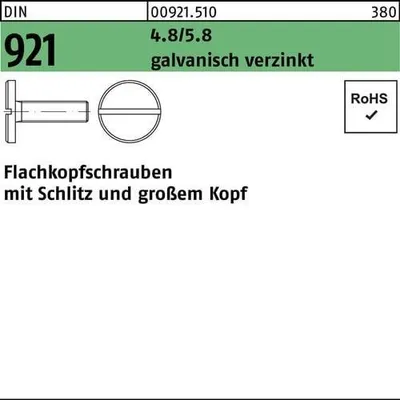 Produktbild von Reyher Flachkopfschrauben DIN 921 4.8/5.8 M 6x12 vz (100 Stück)