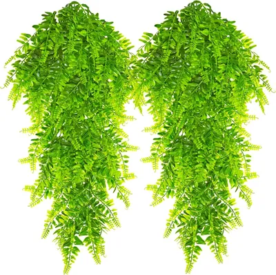 Produktbild von Künstliche Hängepflanzen 4 Stücke Kunstpflanze Hängende Boston Farn Plastikpflanzen UV Beständig Fake Pflanzen Grünpflanzen für Draußen Drinnen Balkon Garten Zimmer Deko