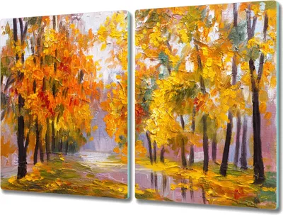 Produktbild von Coloray Herdabdeckplatte 2x40x52 cm Schneidebrett Kochplattenabdeckung Küchenbrett Hackbrett - Blätter Wald Herbst