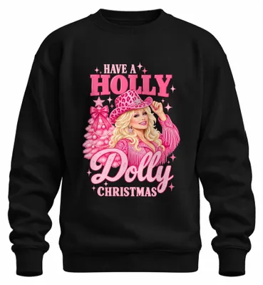 Imagen del producto de Sudadera con cuello redondo, diseño "Have A Holly Dolly Christmas", con motivos de vaquera country, color negro, talla M