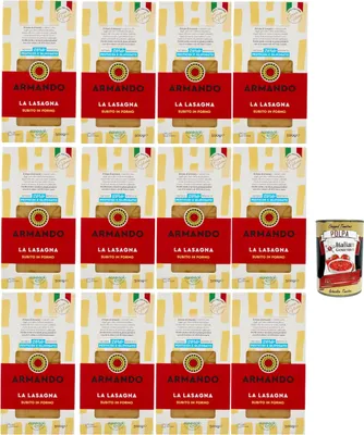 Produktbild von Armando, La Lasagna, Pasta di Semola di Grano Duro di Filiera 100% ItalianoDurumweizen -Grießnudel 100% italienische Lieferkette - Bronze durchbohrt, 12x 500 g + Italian Gourmet polpa 400g